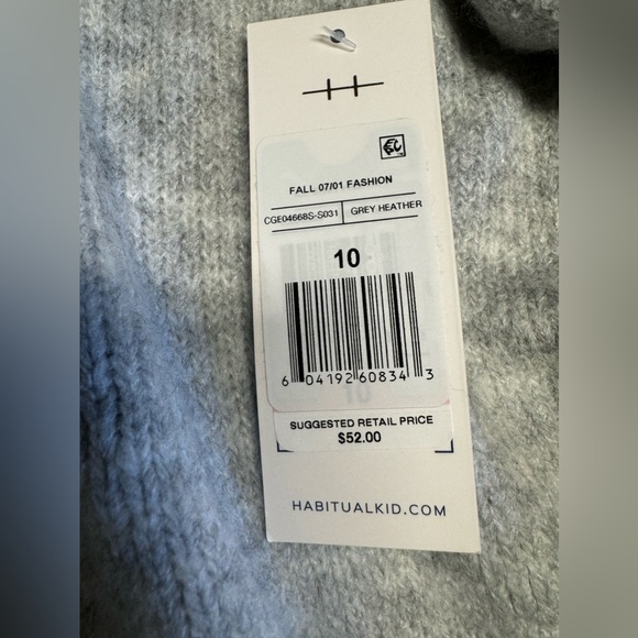 NWT Habitual Kids Girl's Exaggerated Sleeve Sweater, Gray SZ 10 - Picture 6 of 7